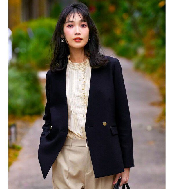 ANY SIS「褒めらレディストレッチ カラーレス ジャケット」|ノーカラージャケット|