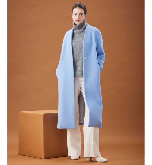 BEIGE,「PASSY / ノーカラーロングコート」|ノーカラーコート|