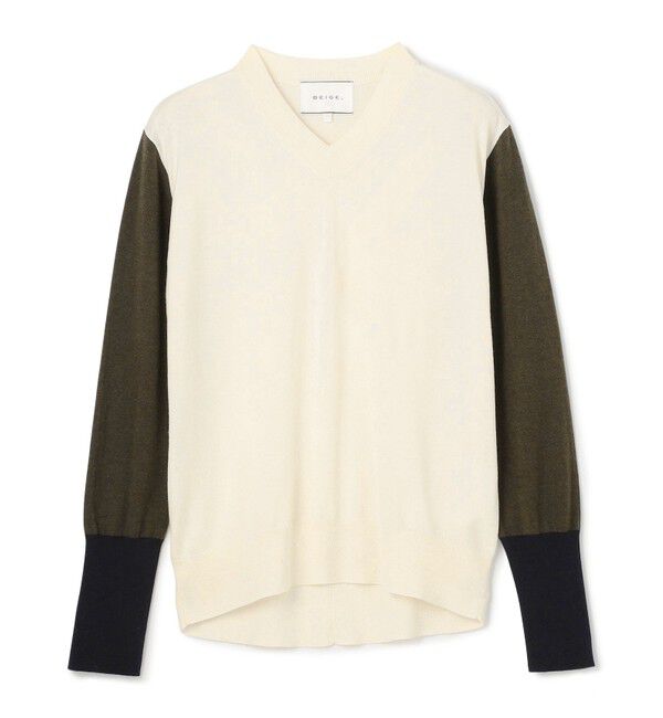 BEIGE,「【洗える】BURNET / カラーミックスVネックトップス」|ニット・セーター|