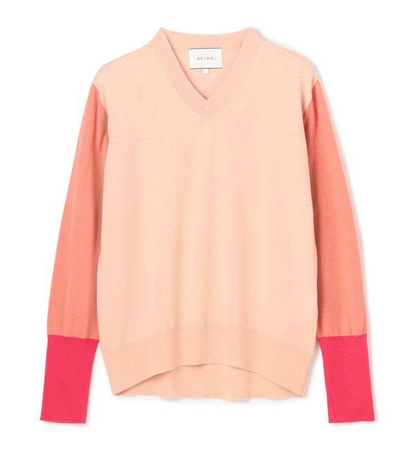 BEIGE,「【洗える】BURNET / カラーミックスVネックトップス」|ニット・セーター|
