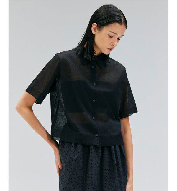 BEIGE,「【洗える・Oggi10月号掲載】MILANO / リネン混シアーポロカラーニット」|ニット・セーター|Black