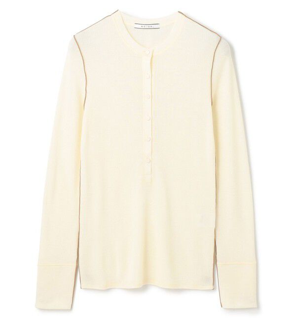 BEIGE,「【洗える・GISELe 10月号掲載】FORD / ウール配色メローヘンリーネックカットソー」|Tシャツ・カットソー|