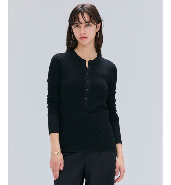 BEIGE,「【洗える・GISELe 10月号掲載】FORD / ウール配色メローヘンリーネックカットソー」|Tシャツ・カットソー|Black