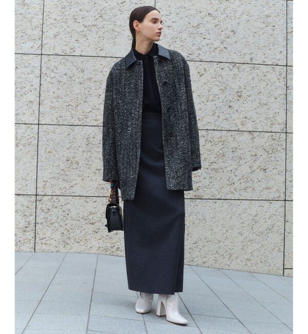 BEIGE,「ROBY / フェイクレザーツイードコート」|ステンカラーコート|