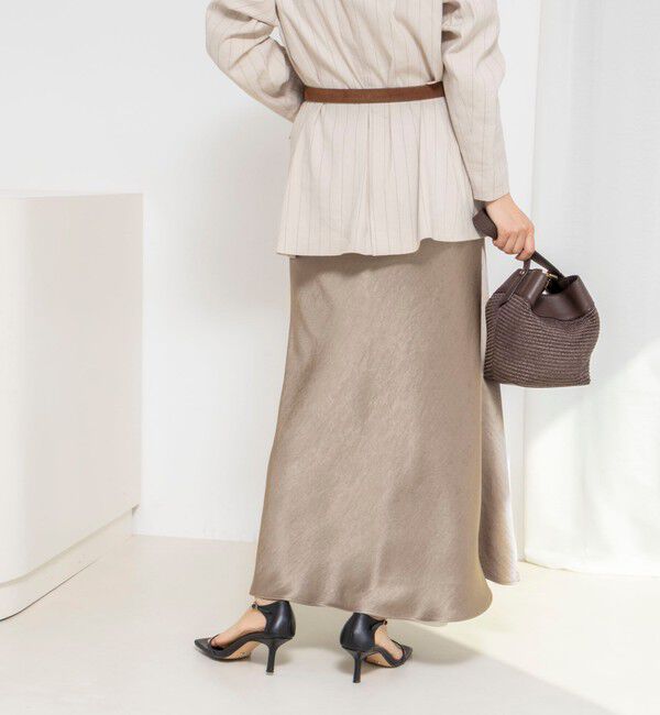 NOLLEY'S「ウォッシャブルサテンナロースカート」|フレア|