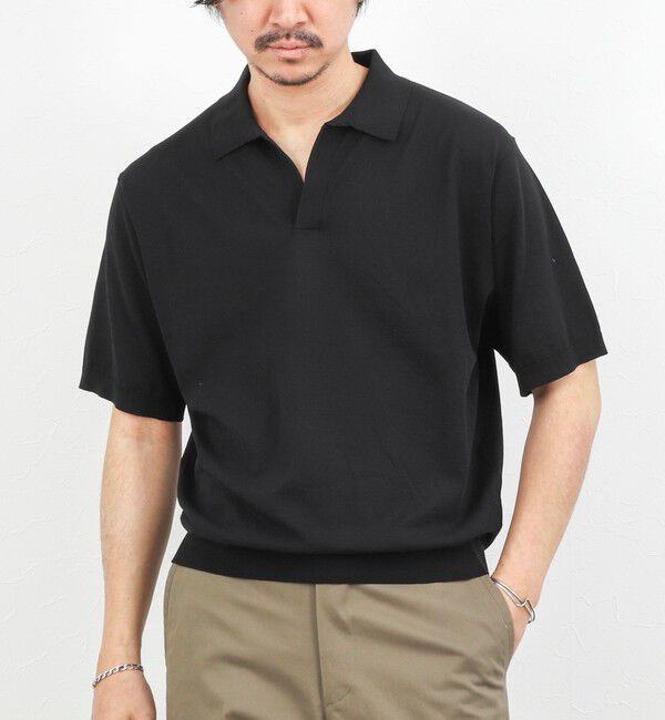 NOLLEY'S goodman「強撚シルクコットン 成型スキッパーニットポロ 26SS / ウォッシャブル」|ニット・セーター|ブラック