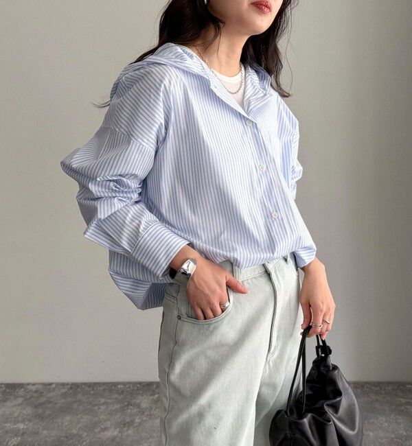 fredy emue「ストライプフーディーシャツ」|シャツ・ブラウス|ホワイト系その他