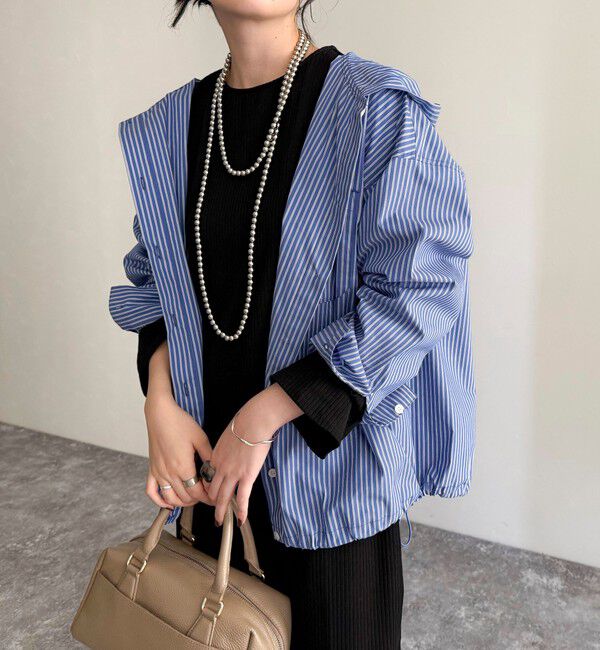 fredy emue「ストライプフーディーシャツ」|シャツ・ブラウス|ブルー系その他