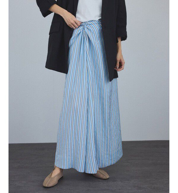 SALON adam et rope'「ストライプアシンメトリーロングスカート」|スカート|ブルー系(45)