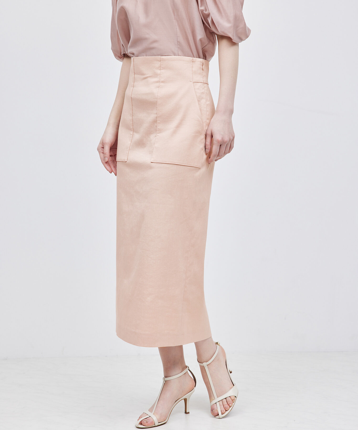 ROPE「リネンストレッチポケット付きタイトスカート/24SS【一部WEB限定】【雑誌掲載】【メディア掲載】」|スカート|ピンク(63)