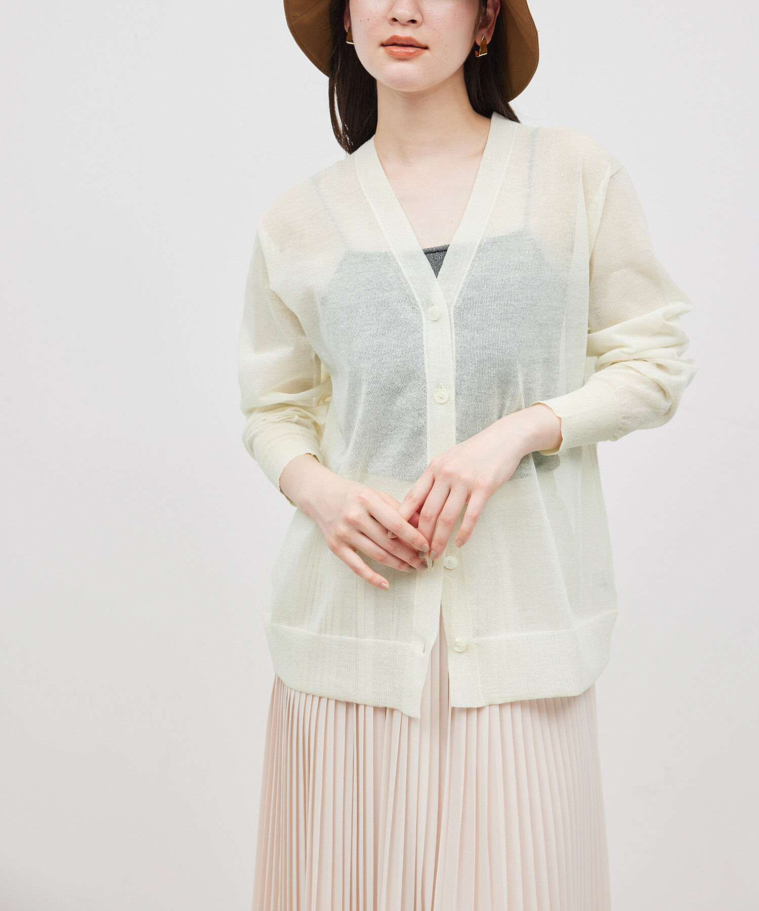 ROPE「【洗える】シアーVネックカーディガン」|カーディガン|