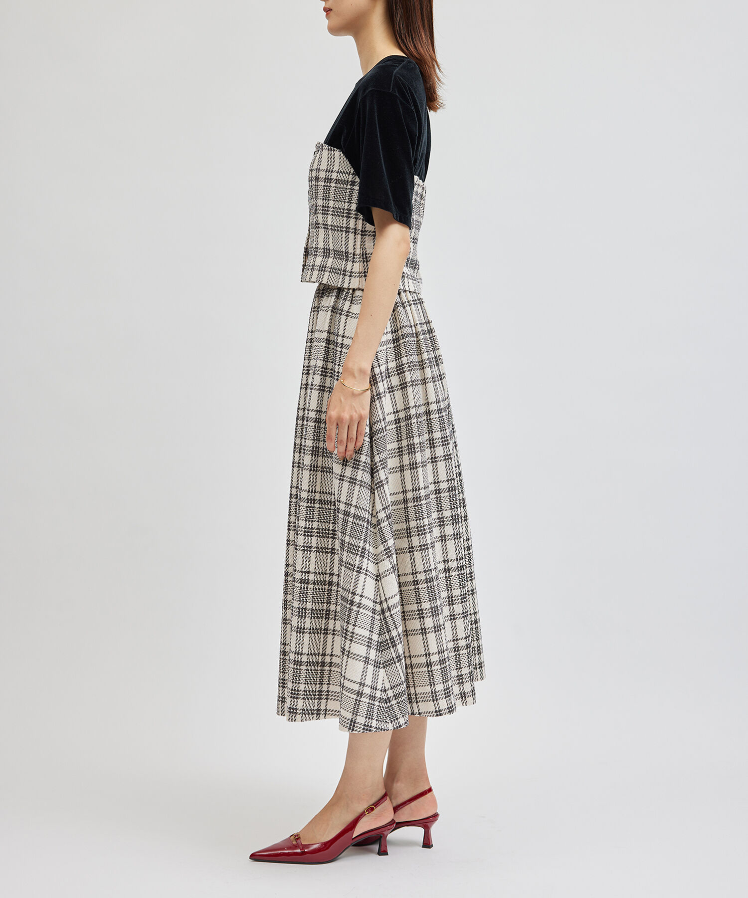 ROPE「ギマチェックギャザーフレアスカート」|スカート|