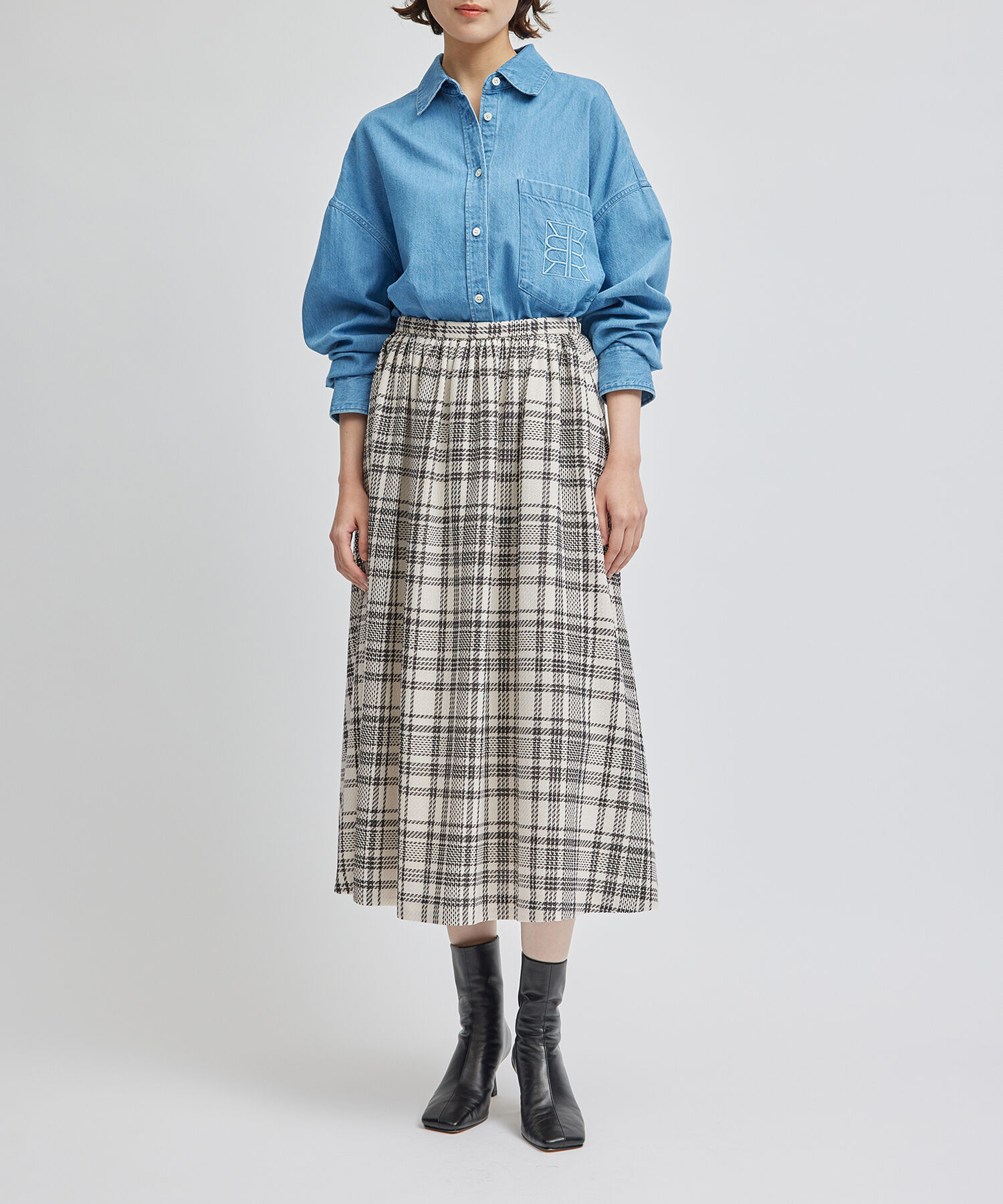 ROPE「ギマチェックギャザーフレアスカート」|スカート|