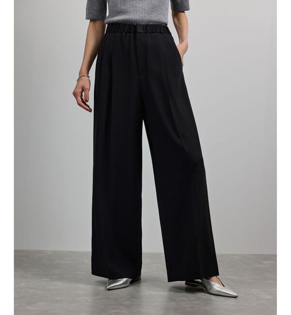 ROPE「【洗える・カセット服・新色追加】バックサテンイージーワイドパンツ/お仕事・通勤・セットアップ対応」|チノ|