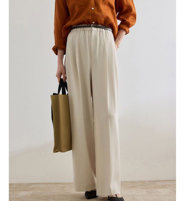 ROPE「【洗える・カセット服・新色追加】バックサテンイージーワイドパンツ/お仕事・通勤・セットアップ対応」|チノ|