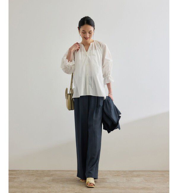 ROPE「【洗える・カセット服・新色追加】バックサテンイージーワイドパンツ/お仕事・通勤・セットアップ対応」|チノ|
