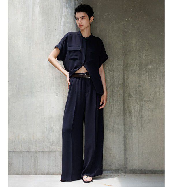 ROPE「【洗える・カセット服・新色追加】バックサテンイージーワイドパンツ/お仕事・通勤・セットアップ対応」|チノ|