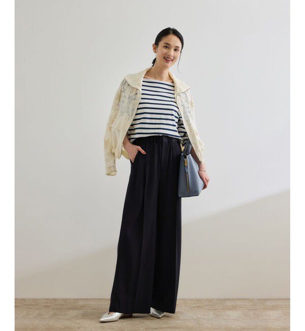 ROPE「【洗える・カセット服・新色追加】バックサテンイージーワイドパンツ/お仕事・通勤・セットアップ対応」|チノ|