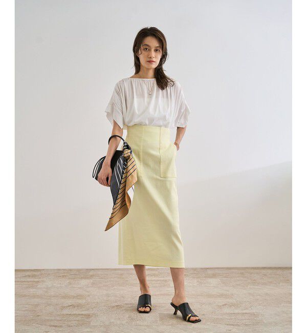 ROPE「【洗える】サテンリネン ポケット付きタイトスカート【34サイズ/J'aDoRe・店舗限定】/25SS」|スカート|