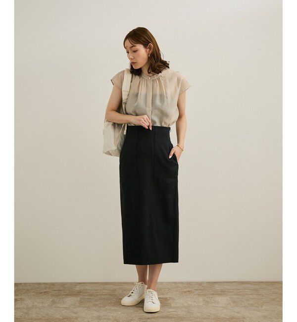 ROPE「【洗える】サテンリネン ポケット付きタイトスカート【34サイズ/J'aDoRe・店舗限定】/25SS」|スカート|