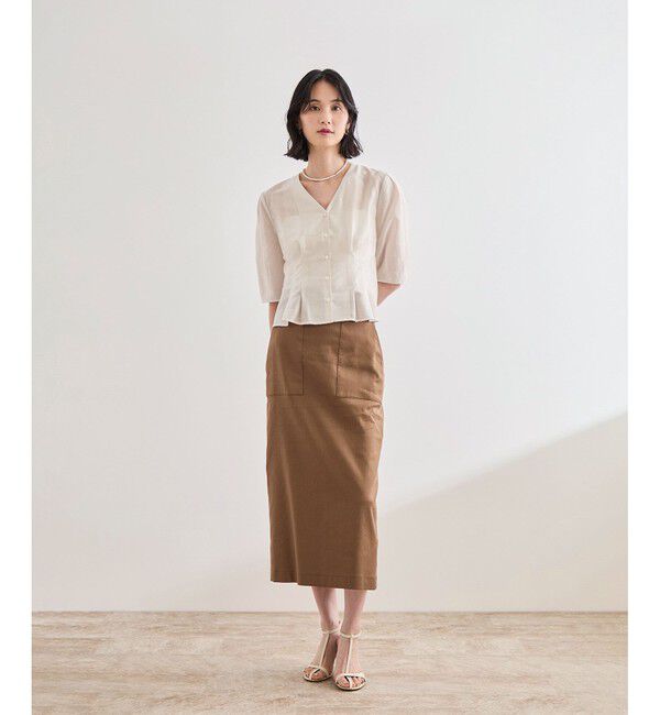 ROPE「【洗える】サテンリネン ポケット付きタイトスカート【34サイズ/J'aDoRe・店舗限定】/25SS」|スカート|