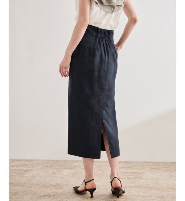 ROPE「【洗える】サテンリネン ポケット付きタイトスカート【34サイズ/J'aDoRe・店舗限定】/25SS」|スカート|ネイビー(40)