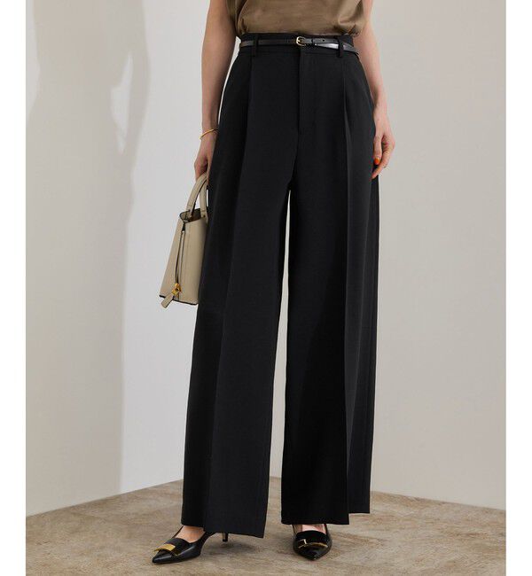 ROPE「[美人パンツ]ダブルクロスワイドパンツ/イージーケア」|チノ|ブラック(01)