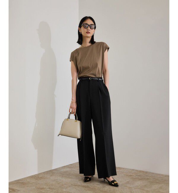 ROPE「[美人パンツ]ダブルクロスワイドパンツ/イージーケア」|チノ|