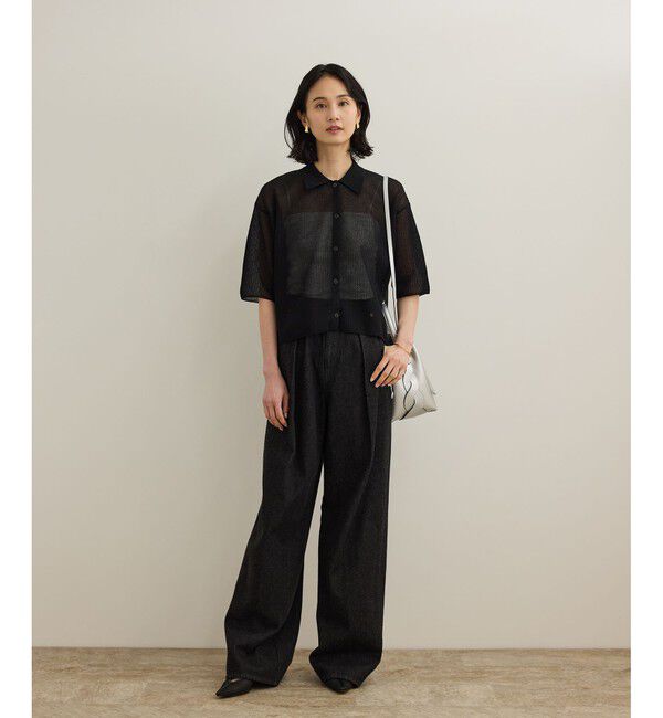 ROPE「【洗える】シアークロップドポロニット」|カーディガン|