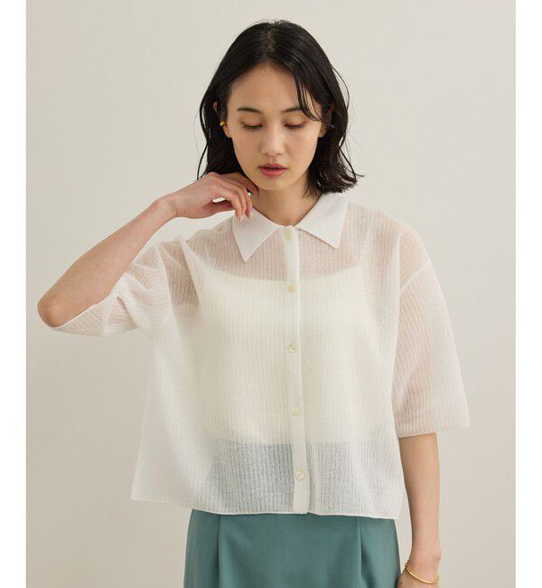 ROPE「【洗える】シアークロップドポロニット」|カーディガン|