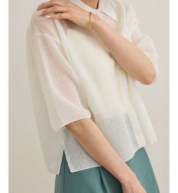 ROPE「【洗える】シアークロップドポロニット」|カーディガン|