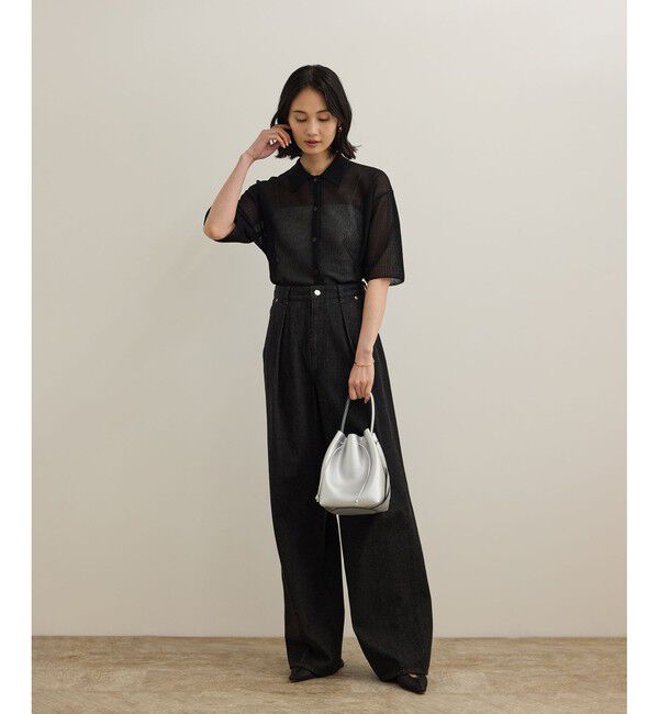 ROPE「【洗える】シアークロップドポロニット」|カーディガン|