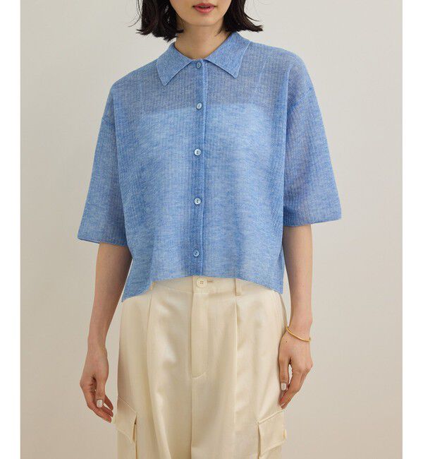 ROPE「【洗える】シアークロップドポロニット」|カーディガン|