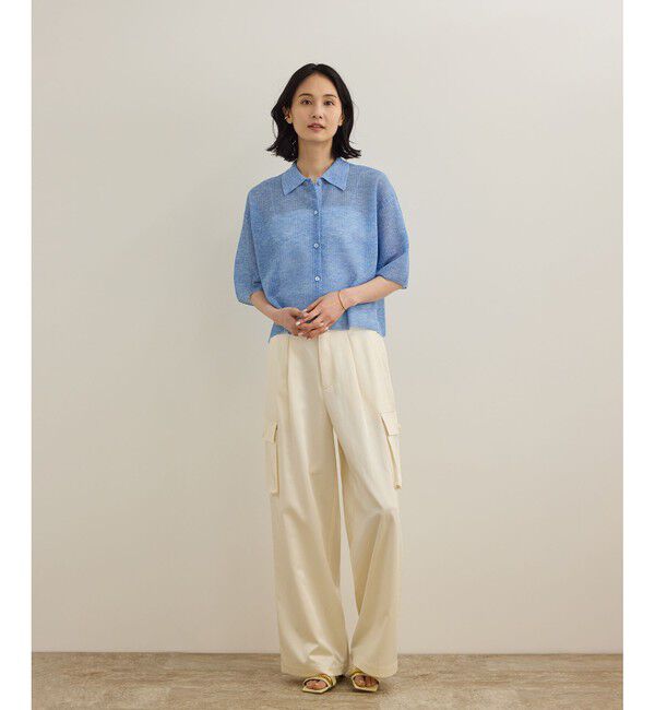 ROPE「【洗える】シアークロップドポロニット」|カーディガン|