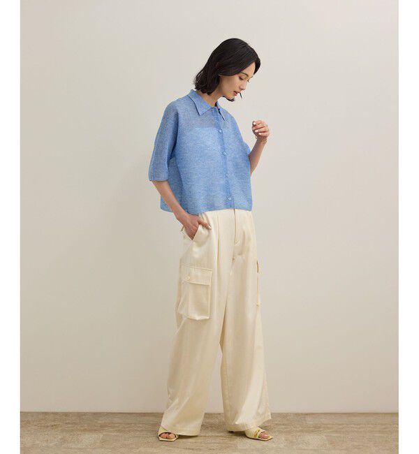 ROPE「【洗える】シアークロップドポロニット」|カーディガン|