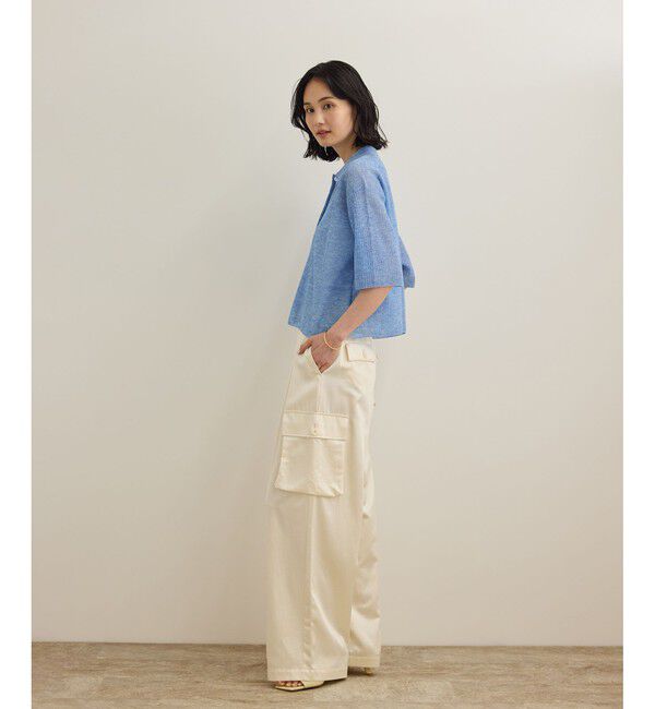 ROPE「【洗える】シアークロップドポロニット」|カーディガン|