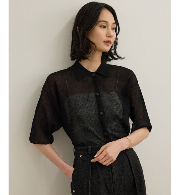 ROPE「【洗える】シアークロップドポロニット」|カーディガン|