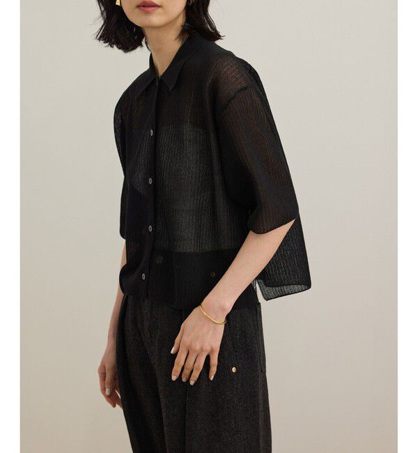 ROPE「【洗える】シアークロップドポロニット」|カーディガン|