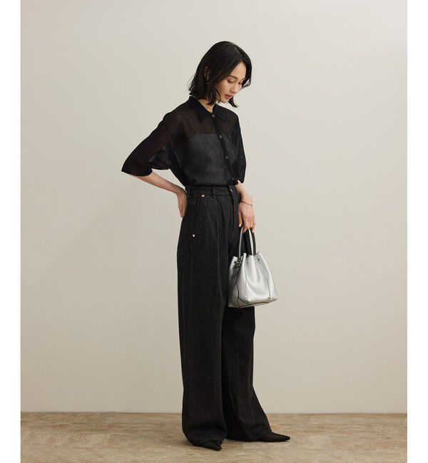 ROPE「【洗える】シアークロップドポロニット」|カーディガン|