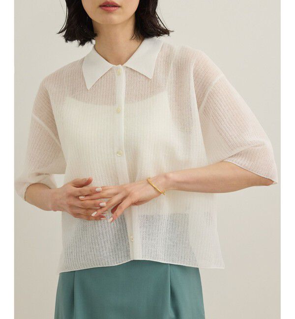 ROPE「【洗える】シアークロップドポロニット」|カーディガン|ホワイト(10)