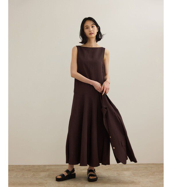 ROPE「レーヨンリネン スラッシュドネックワンピース【セットジャケット対応】」|ワンピース|