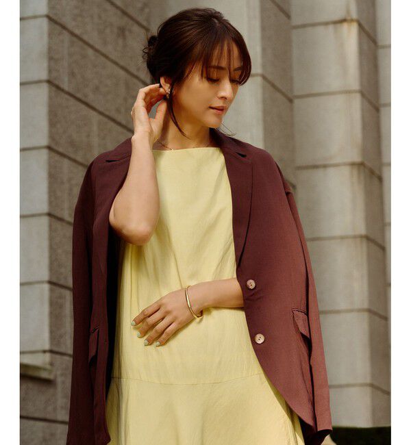 ROPE「レーヨンリネン スラッシュドネックワンピース【セットジャケット対応】」|ワンピース|