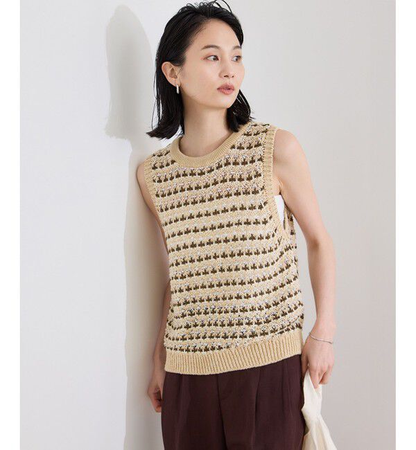 ROPE「【COOHEM（コーヘン）】SUKASHI BORDER KNIT VEST【WEB・一部店舗限定】【一部別注カラー】/洗える」|ニット・セーター|ベージュ系(28)