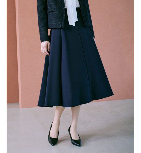 ROPE「トリアセダブルクロス ハイウエストフレアスカート/イージーケア・セットアップ対応・25AW」|スカート|ネイビー(40)