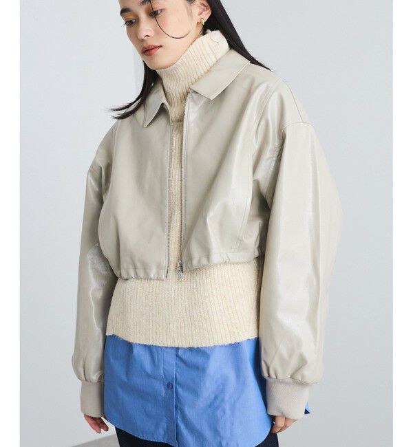 VIS「【洗える】ショートドロストレザージャケット」|ブルゾン・スタジャン|ベージュ系(28)