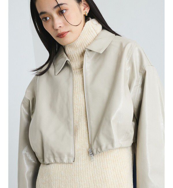 VIS「【洗える】ショートドロストレザージャケット」|ブルゾン・スタジャン|