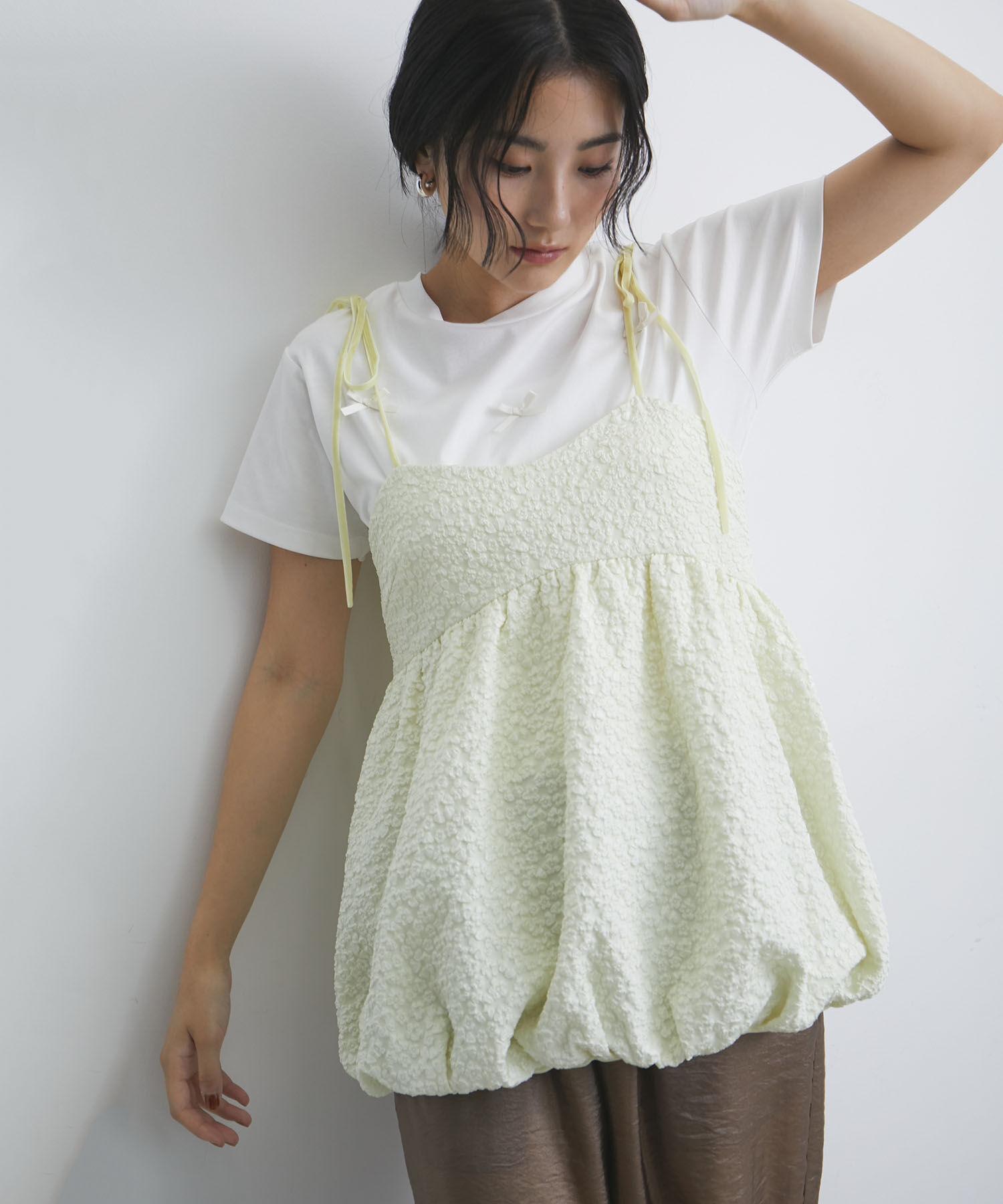 VIS「ジャガードバルーンリボンキャミソール」|キャミソール|イエロー(80)