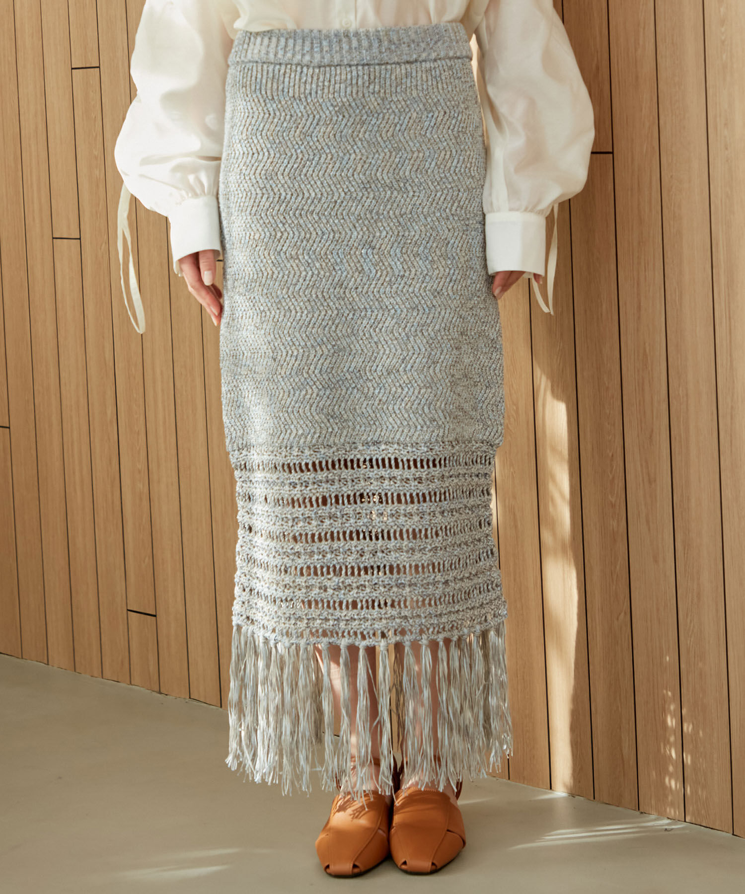 VIS「フリンジクロシェメッシュニットスカート」|スカート|