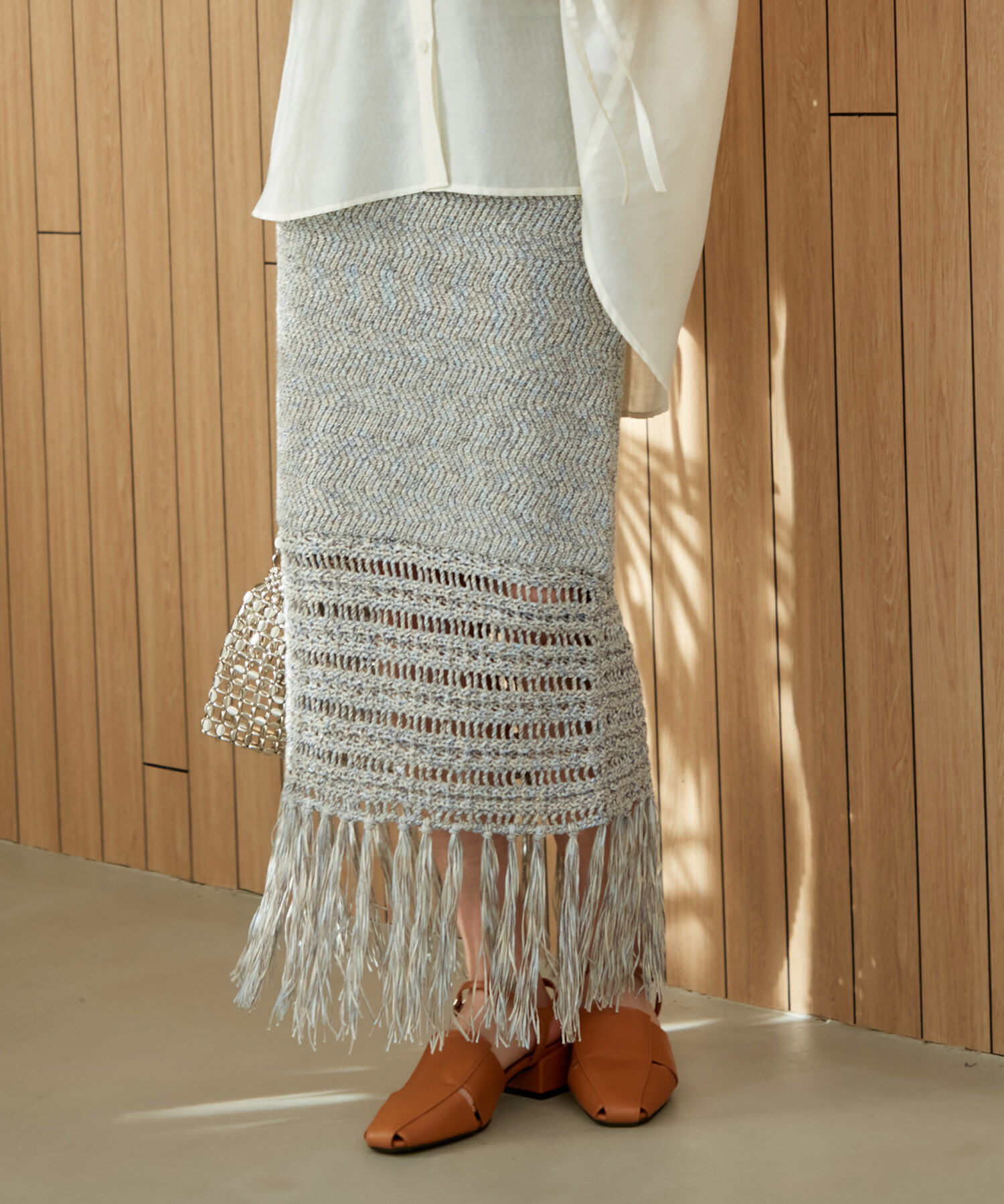 VIS「フリンジクロシェメッシュニットスカート」|スカート|
