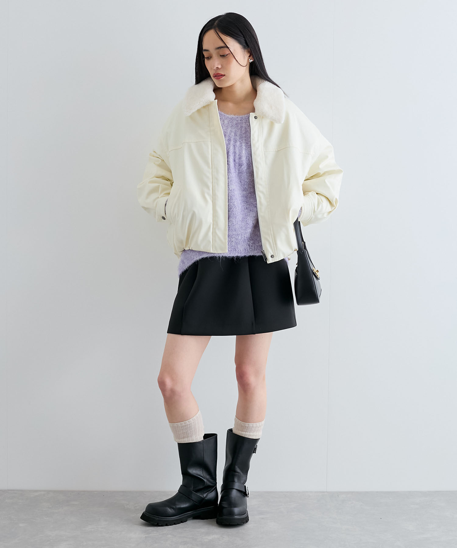 VIS「【エコファー取外し可能】合皮中綿ブルゾン」|ブルゾン・スタジャン|